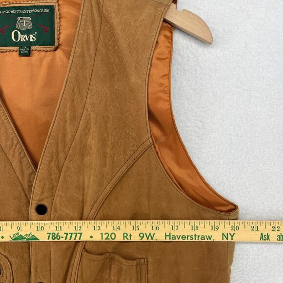 ORVIS Vest Mens S Leather Cargo Hunting Safari Utility Shooting Lined Brown - Picture 12 of 14